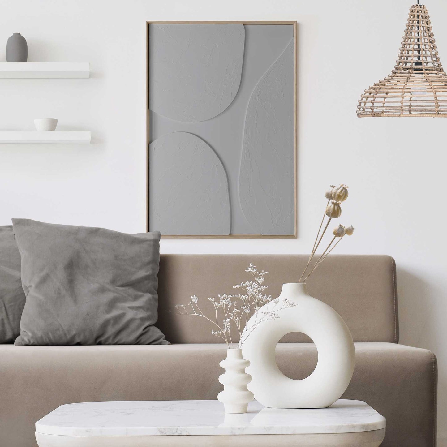 Handmade 3D Art Pebbles - mid grey 70x50