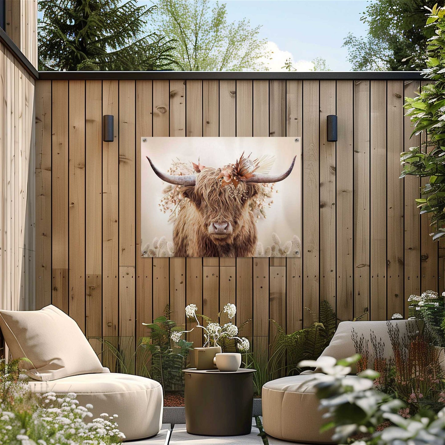 Outdoor Art Cow and Flowers 50x70