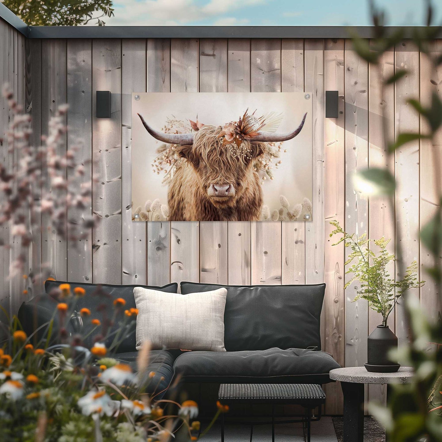 Outdoor Art Cow and Flowers 50x70