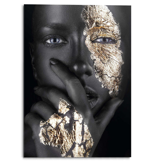 Plexiglass painting Black Gold Face 100x70