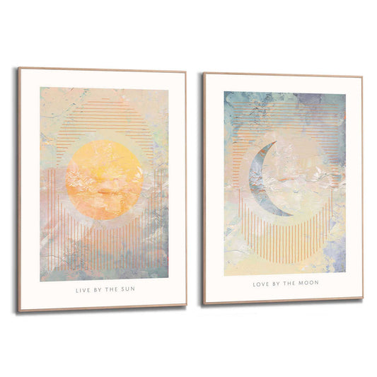 Framed in Wood Sun and Moon - evening 70x50
