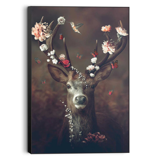 Framed Picture Floral Deer 90x60