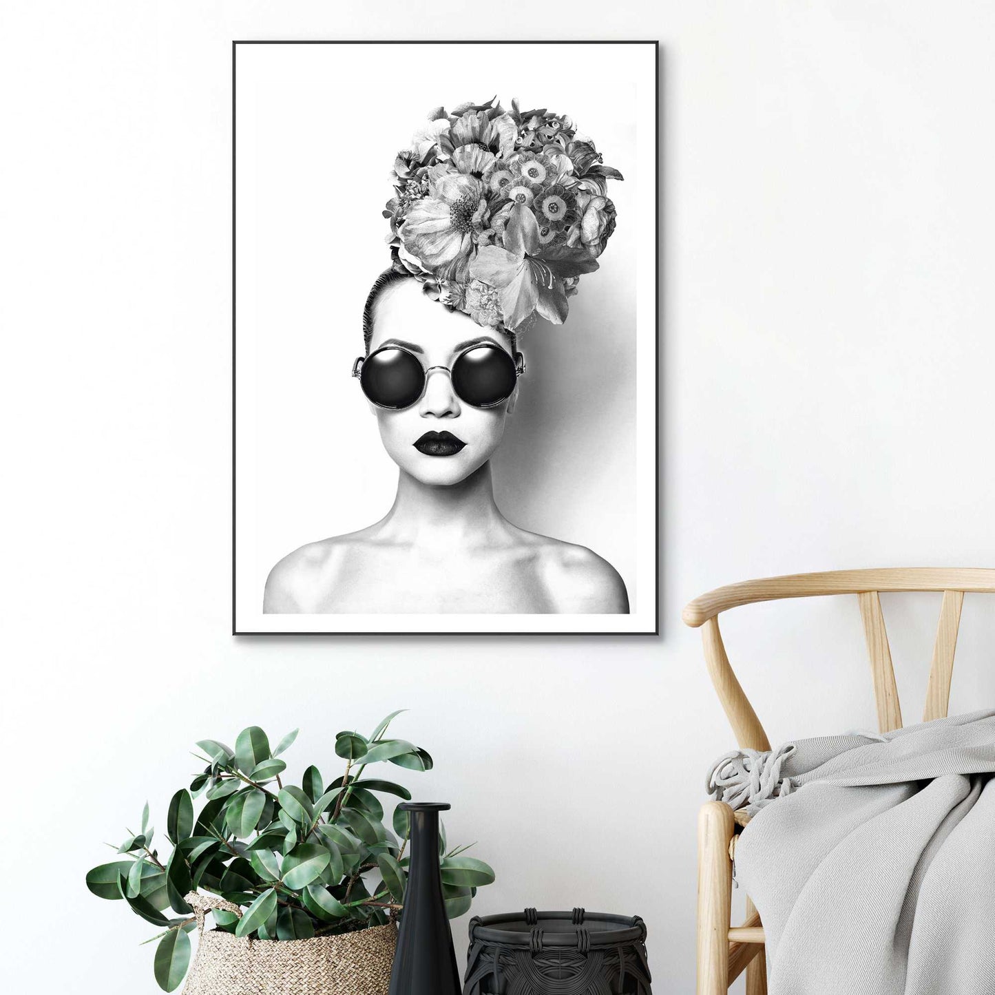 Framed in Black Flower Glasses 70x50