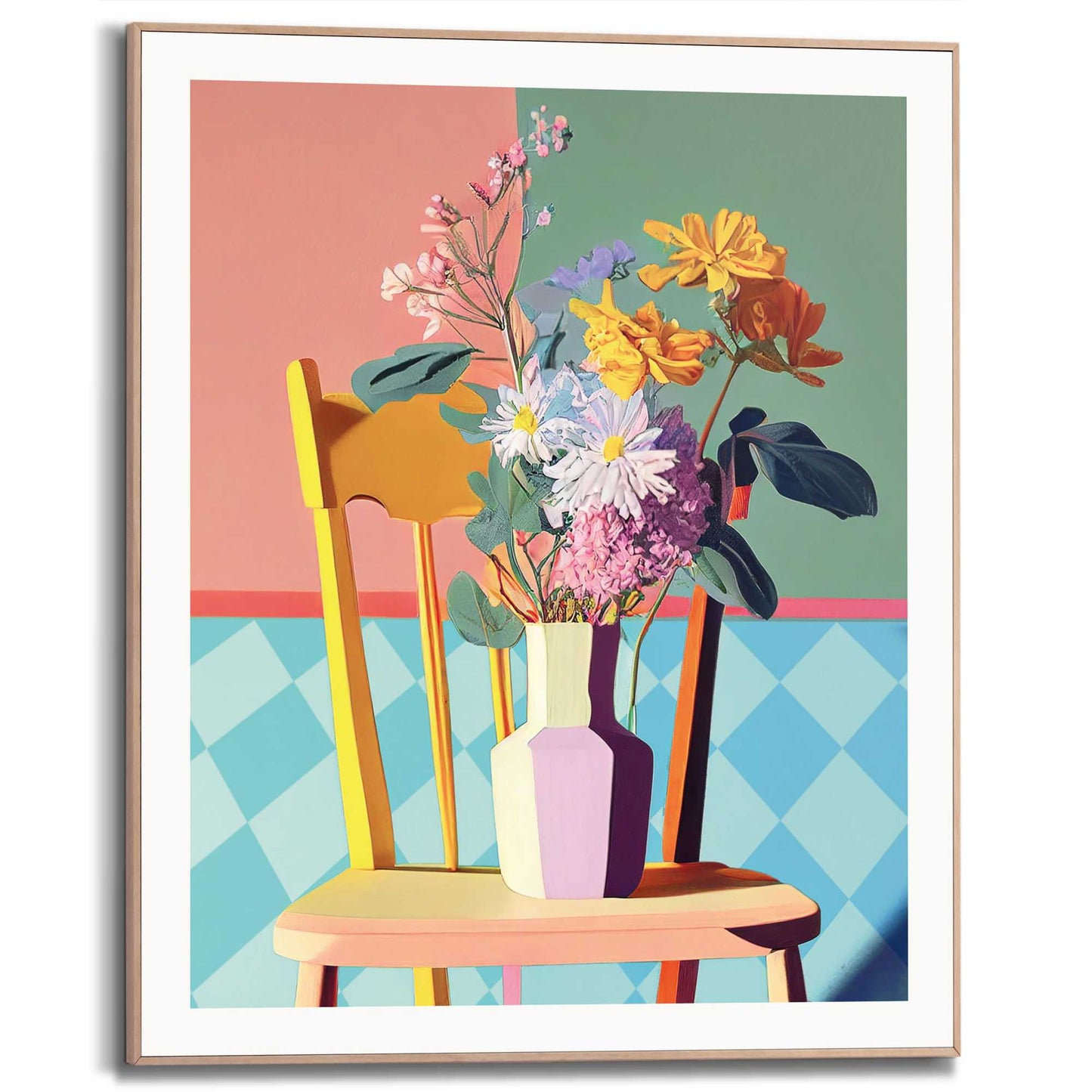 Framed in Wood Multi Flower Chair 50x40