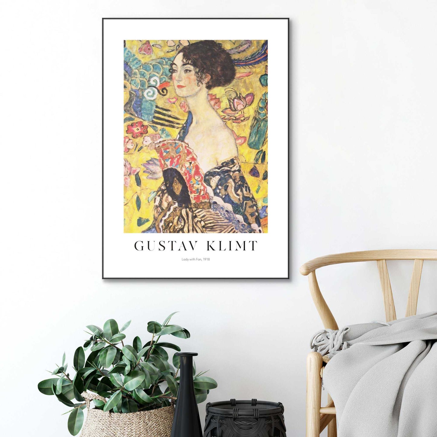 Framed in Black Gustav Klimt - lady with fan 70x50