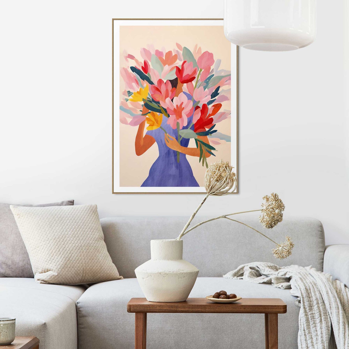 Framed in Wood Dressed Lady Flowers 70x50
