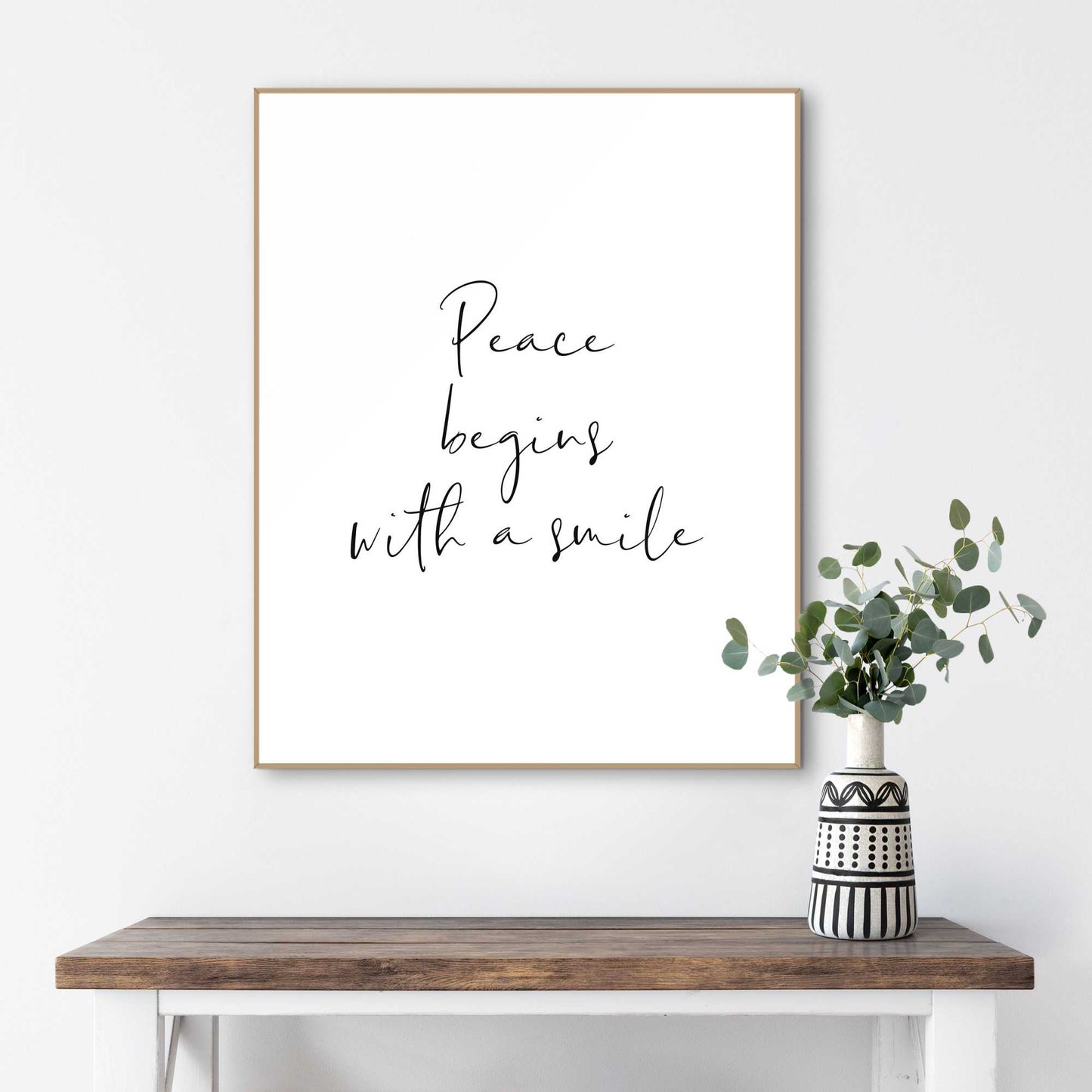 Framed in Wood Peace Begins 50x40