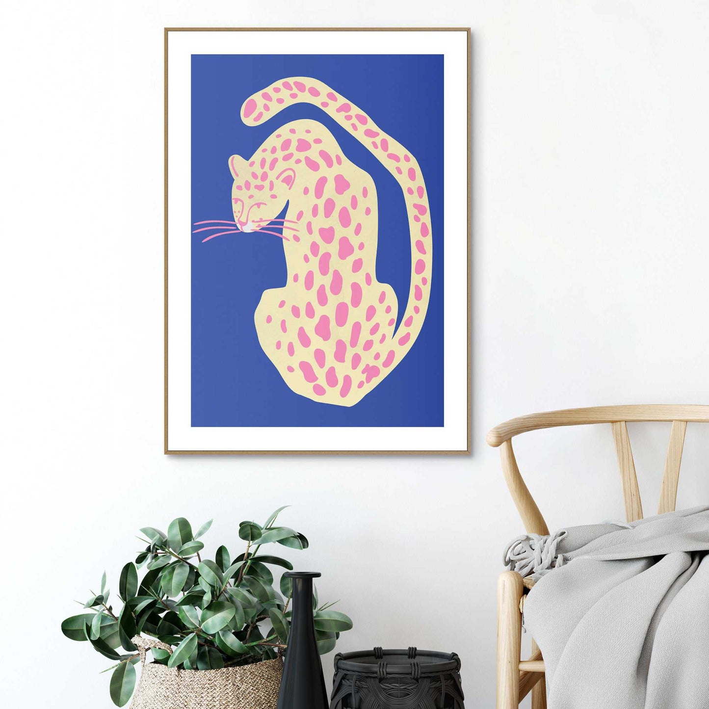 Framed in Wood Blue Panther 70x50
