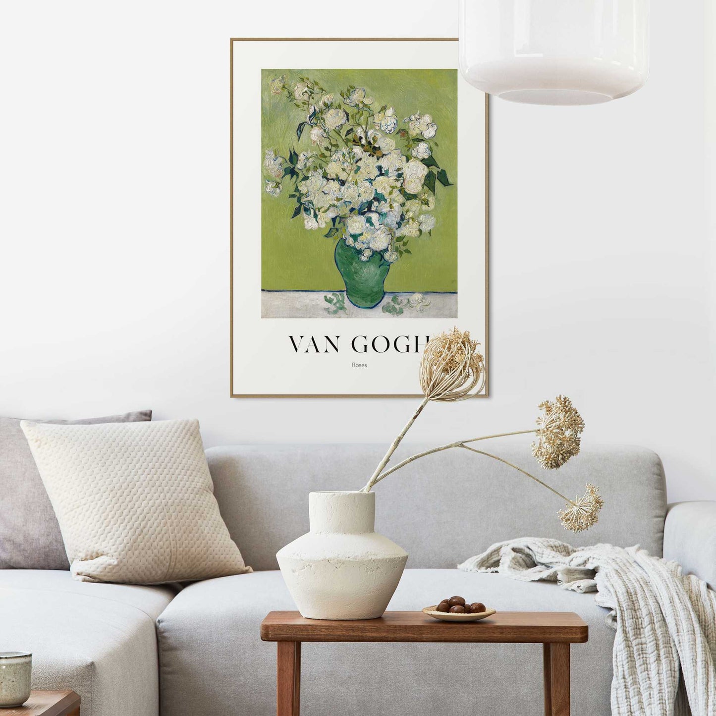 Framed in Wood Van Gogh - white roses 70x50