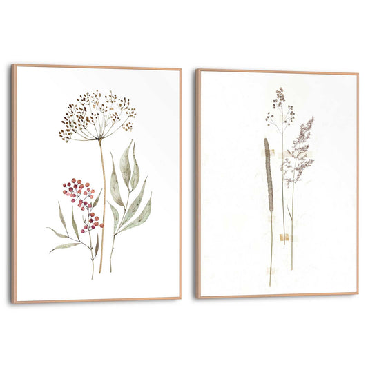 Framed in Wood Dried Flowers and Grasses Set 40x30