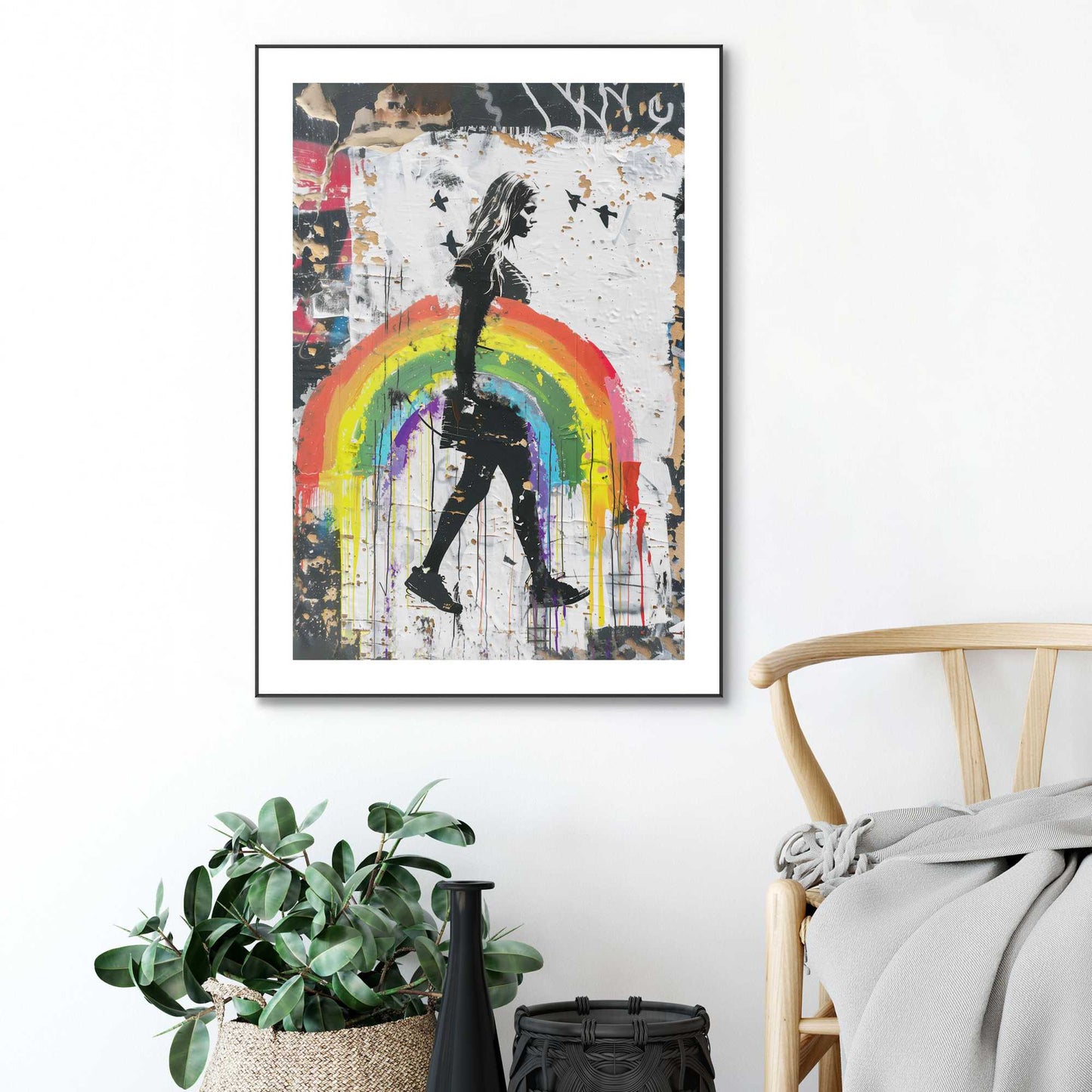 Framed in Black Love Rain Girl 70x50