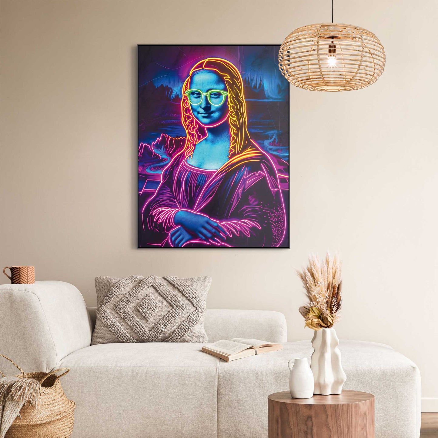 Canvas walldecoration Mona Lisa - neon accents 80x60