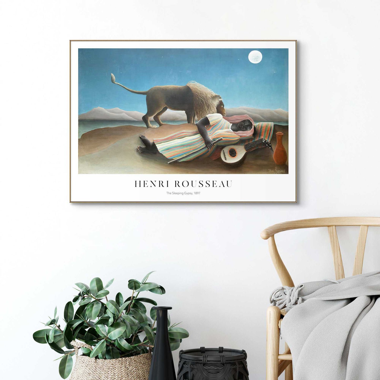 Framed in Wood Henri Rousseau - the sleeping gypsy 50x70