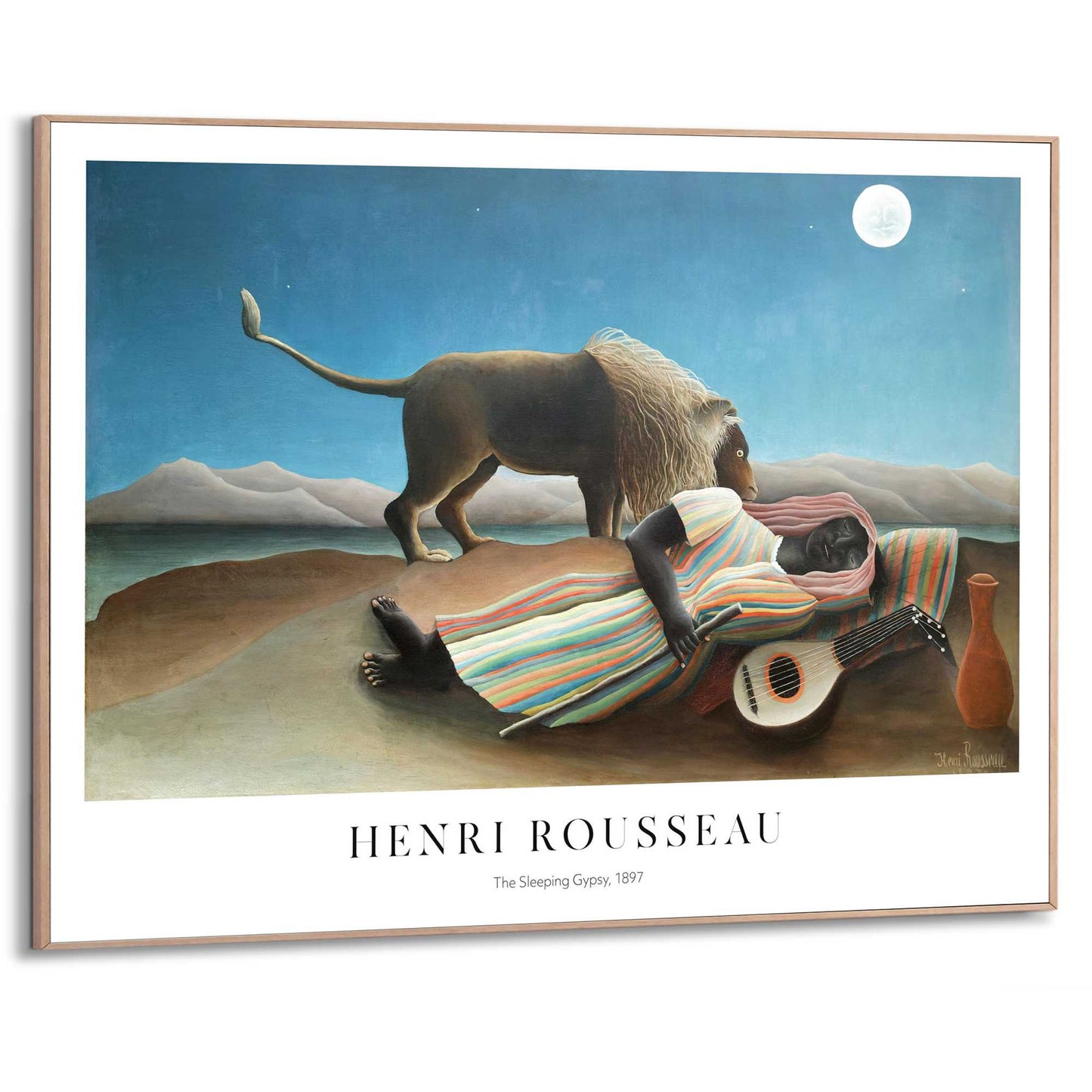 Framed in Wood Henri Rousseau - the sleeping gypsy 50x70