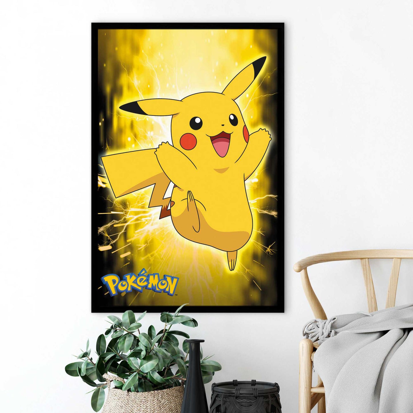 Framed poster Pokemon - Pikachu neon 94x63