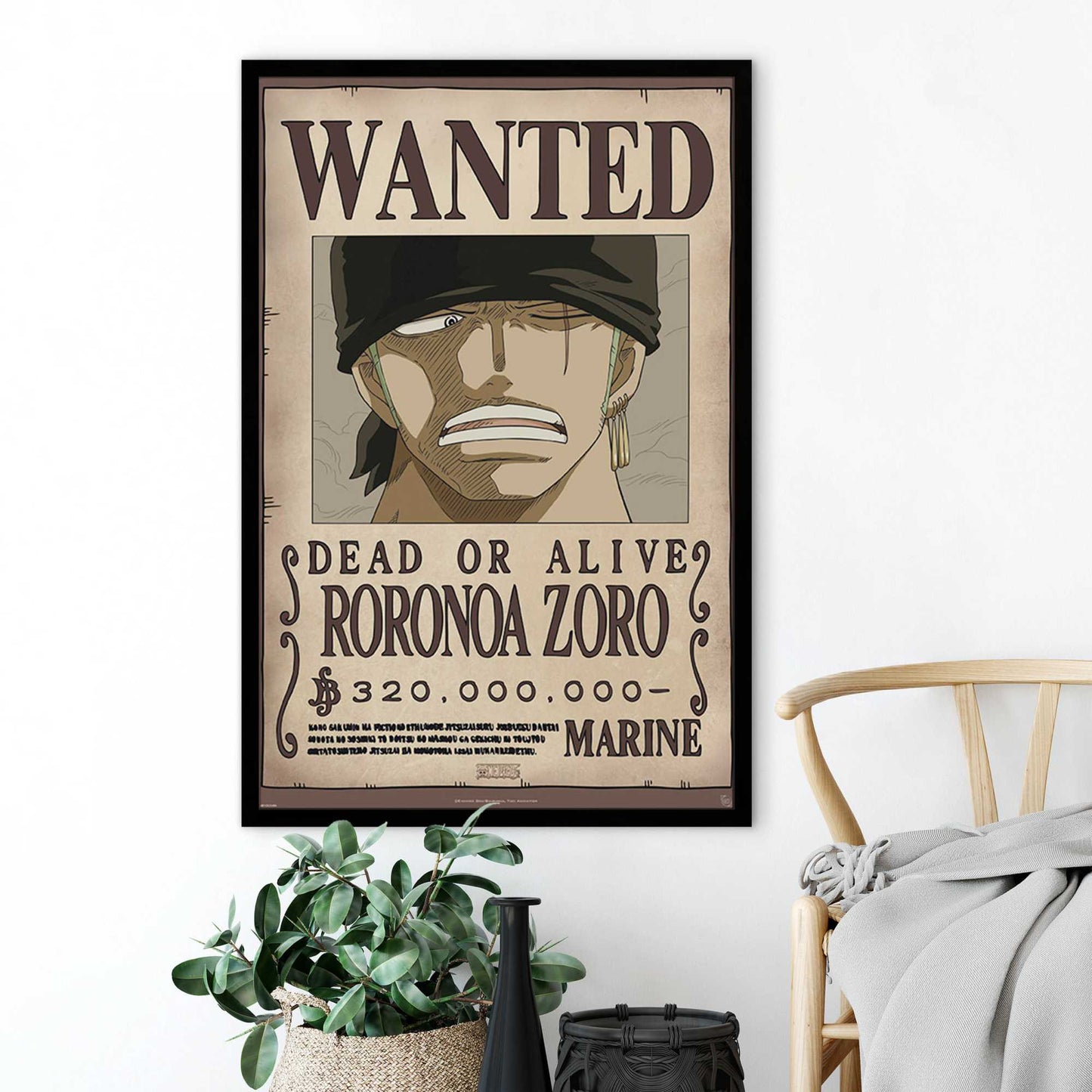 Framed poster One Piece - wanted Zoro 94x63