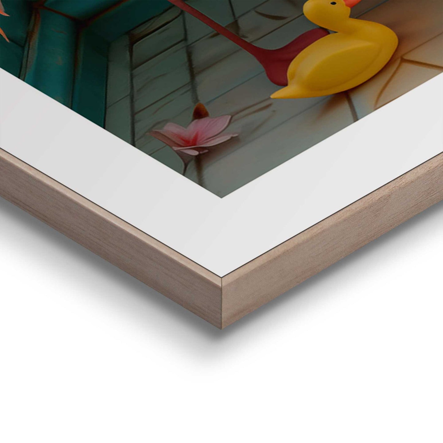 Framed in Wood Flamingo Bath Party 50x70