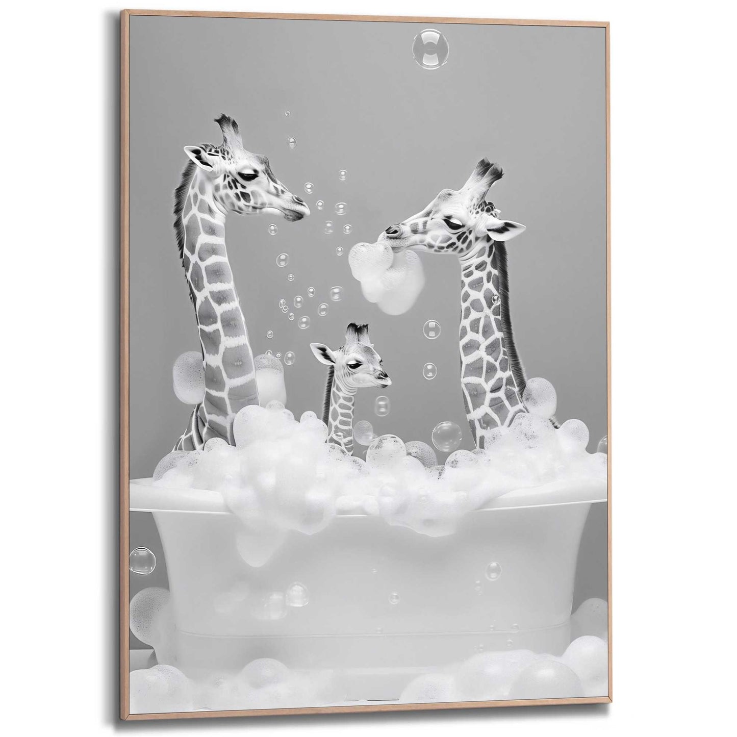 Framed in Wood Family Giraffe 70x50
