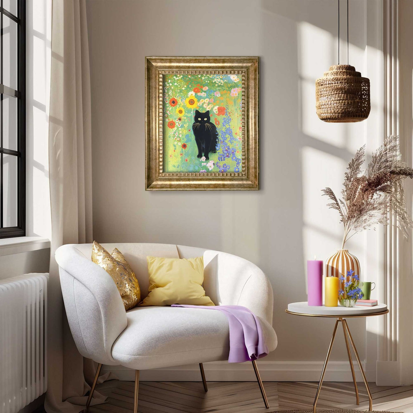 Stylish print in baroque frame Gustav's Cat 65x55