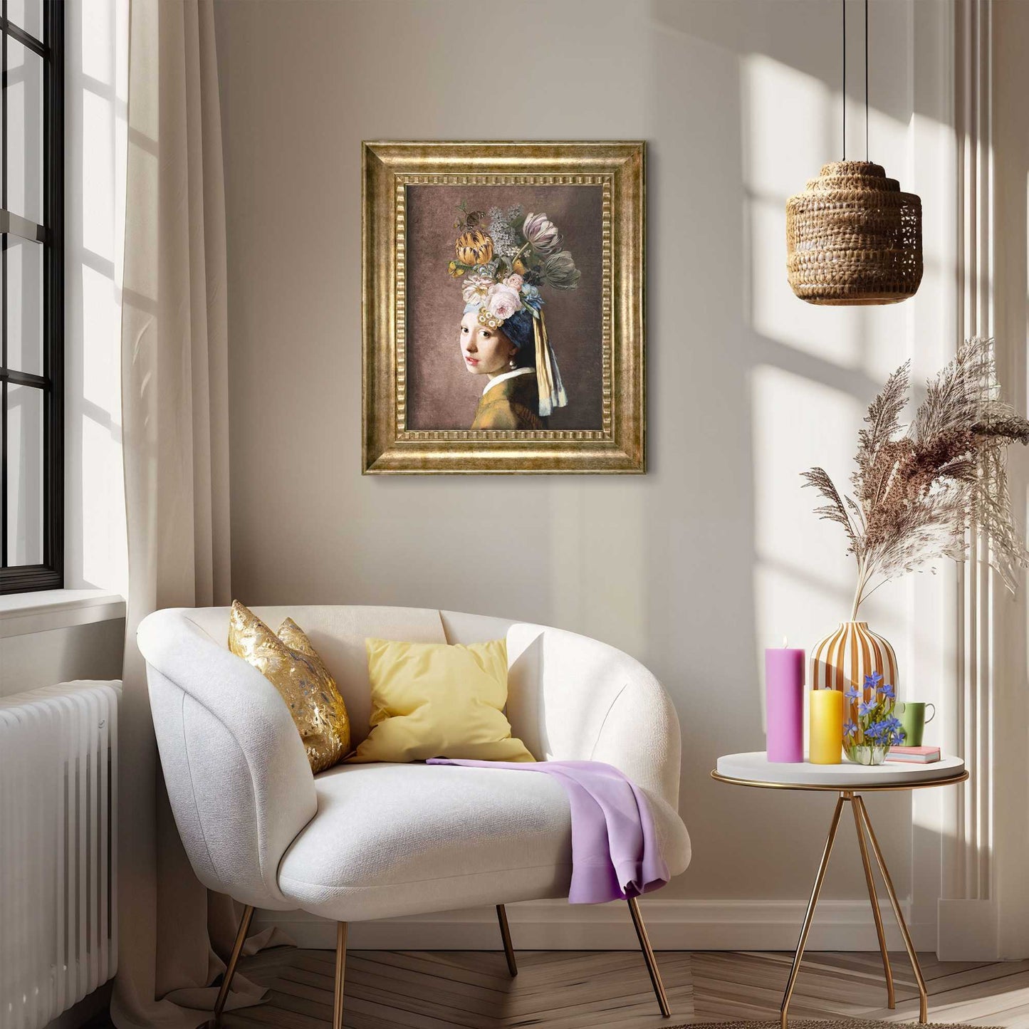 Stylish print in baroque frame Pearl and Flowers 65x55