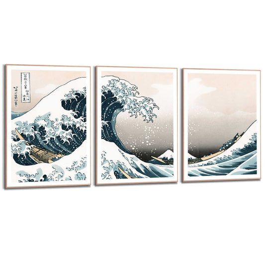 Framed in Wood Hokusai - the great wave 70x50
