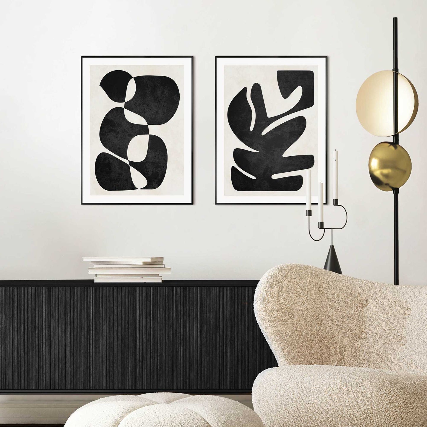 Framed in Black Abstract Black Set 40x30