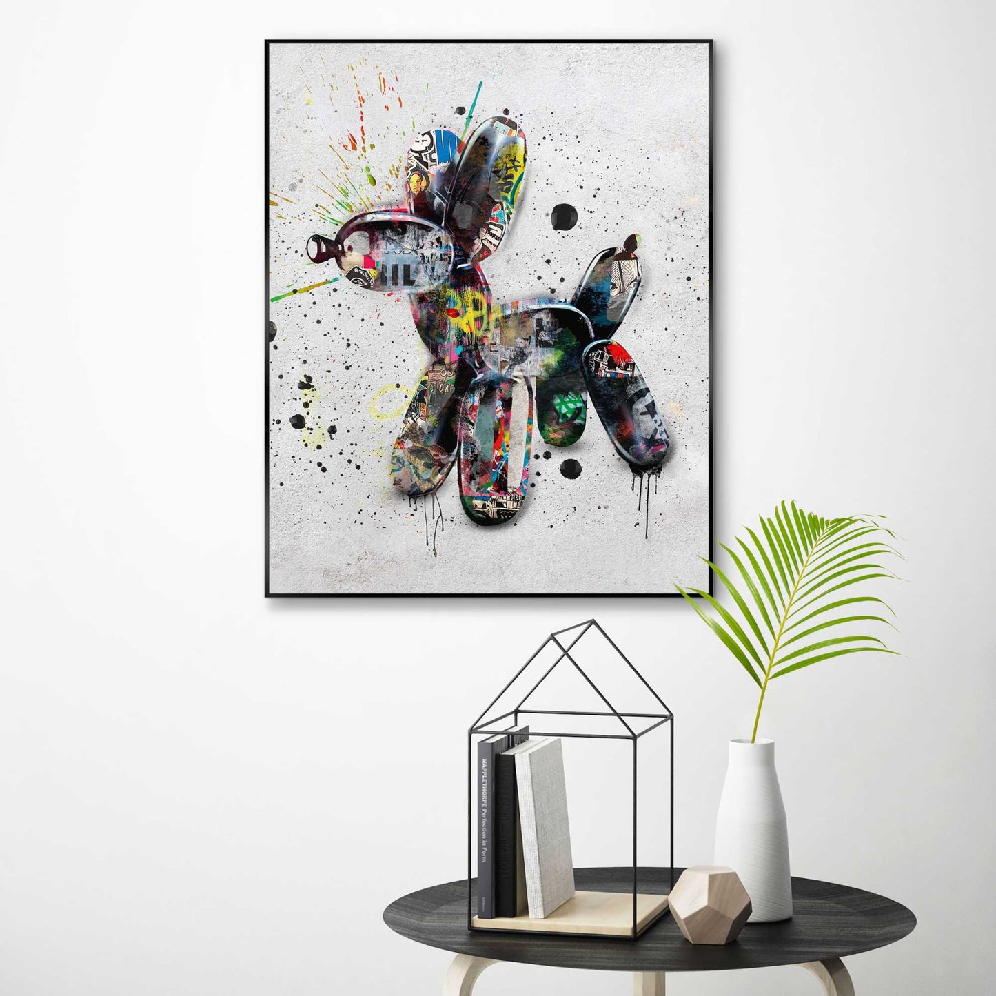 Framed in Black Balloon Dog Graffiti 50x40