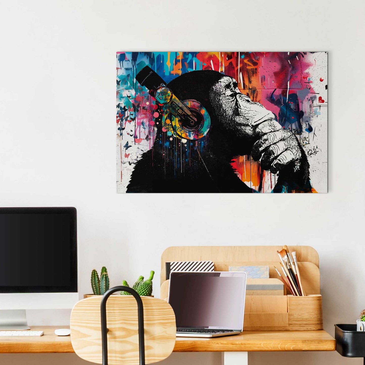 Painting Chimp with headphones 60x90