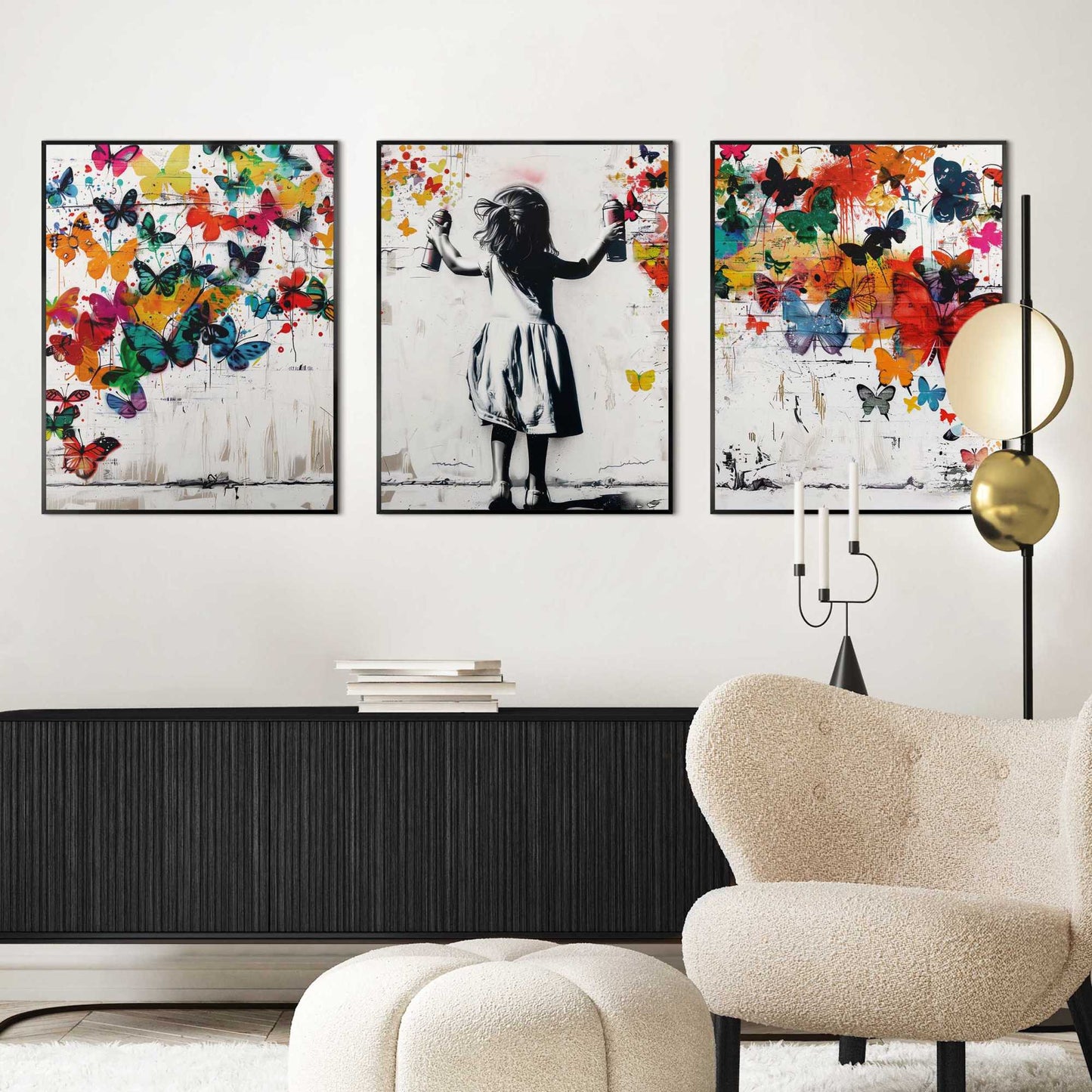 Framed in Black Spray of Butterflies 50x40