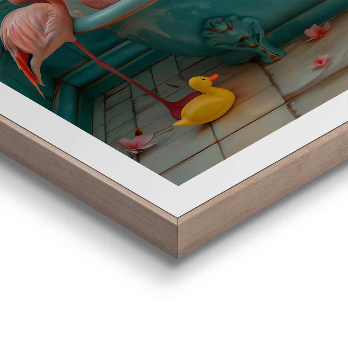 Framed in Wood Flamingo Bath Party 40x50