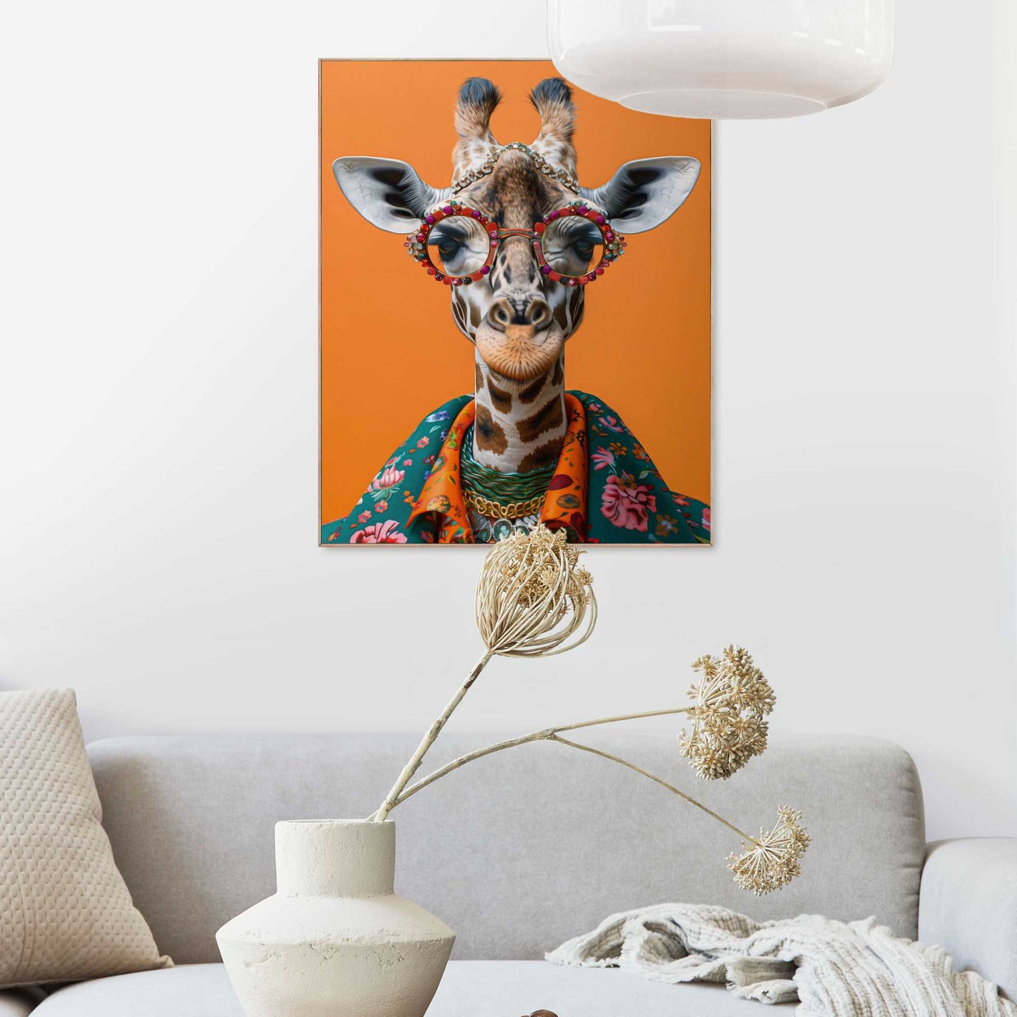 Framed in Wood Happy Giraffe 50x40
