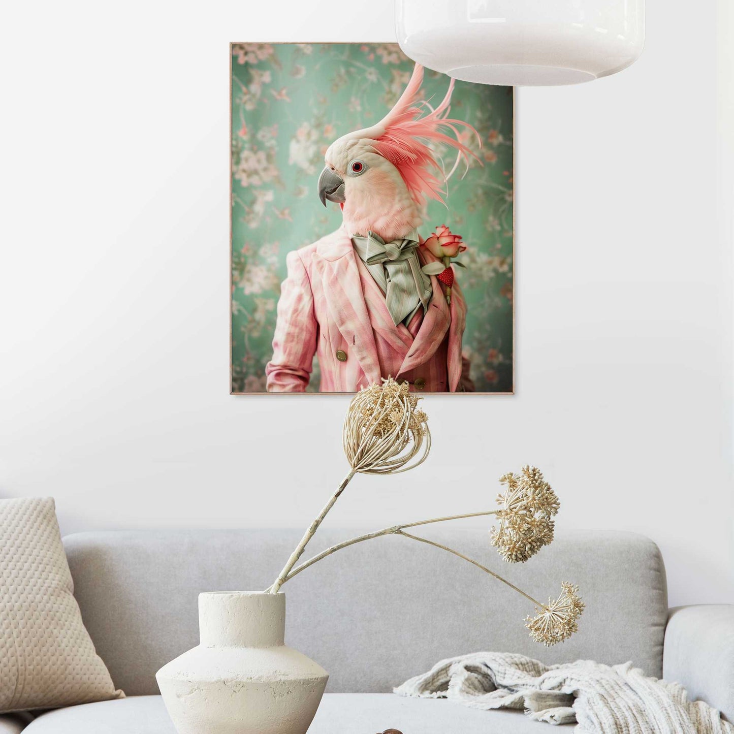 Framed in Wood Dressed Pink Bird 50x40