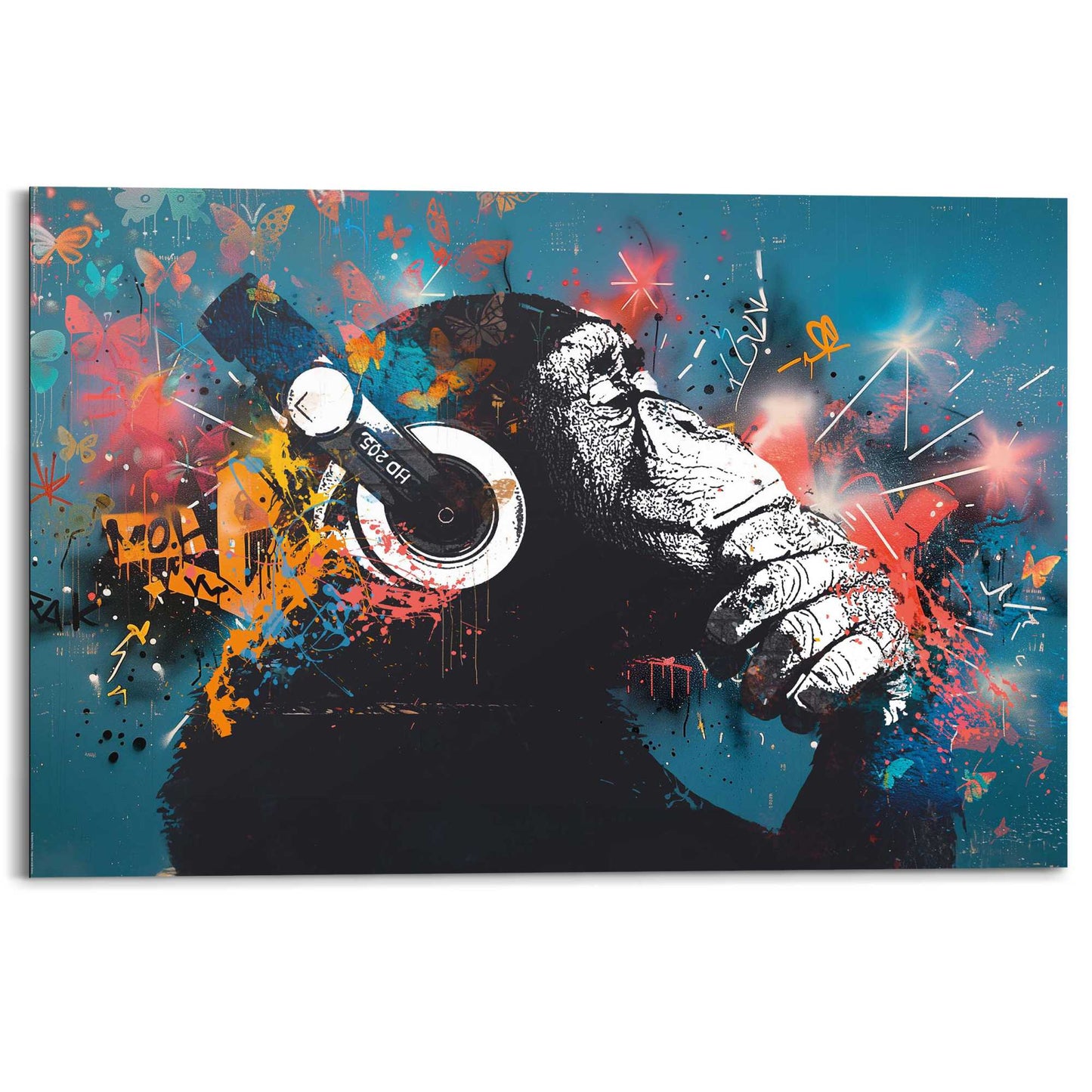 Painting Chimp with headphones 60x90