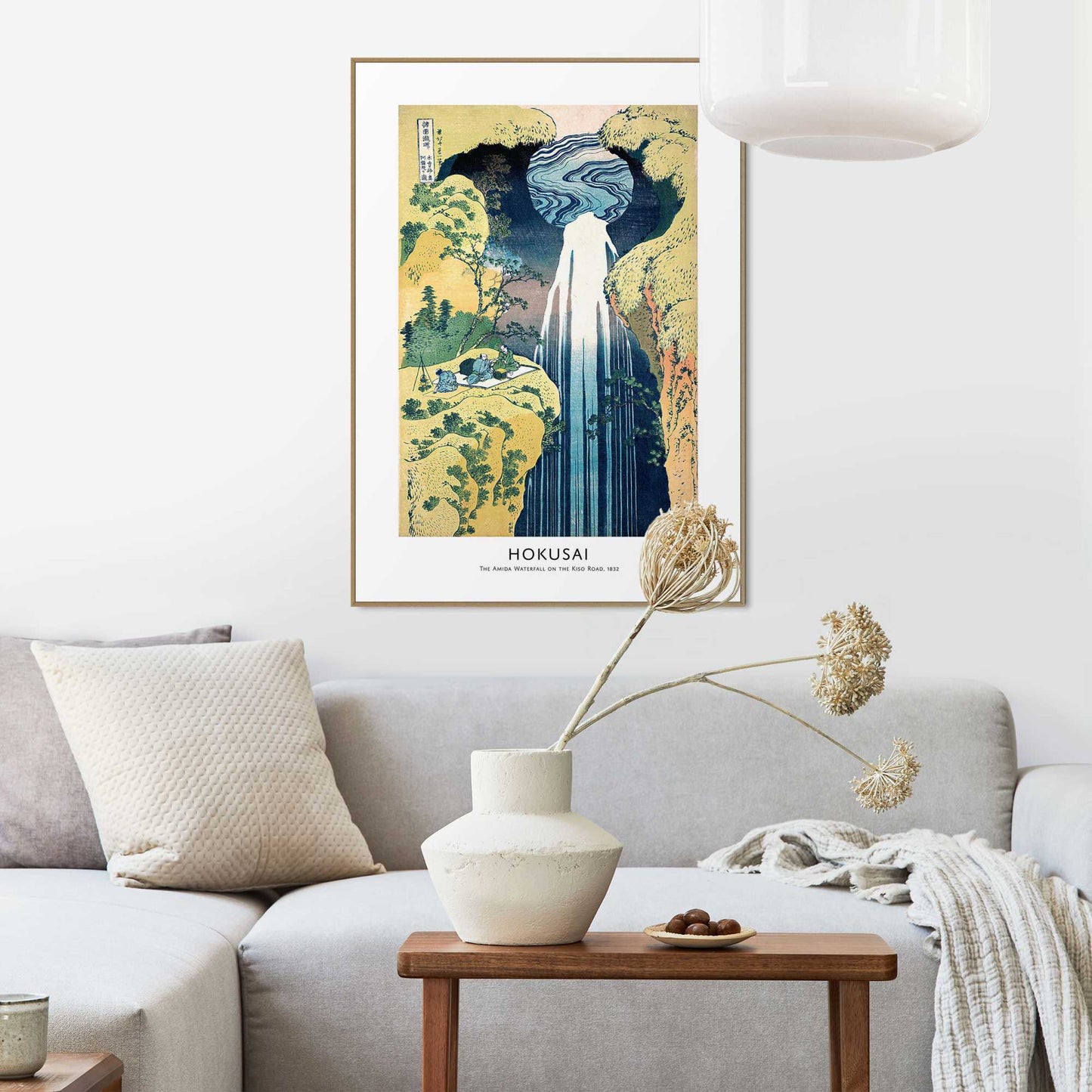 Framed in Wood Hokusai - Waterfall 70x50