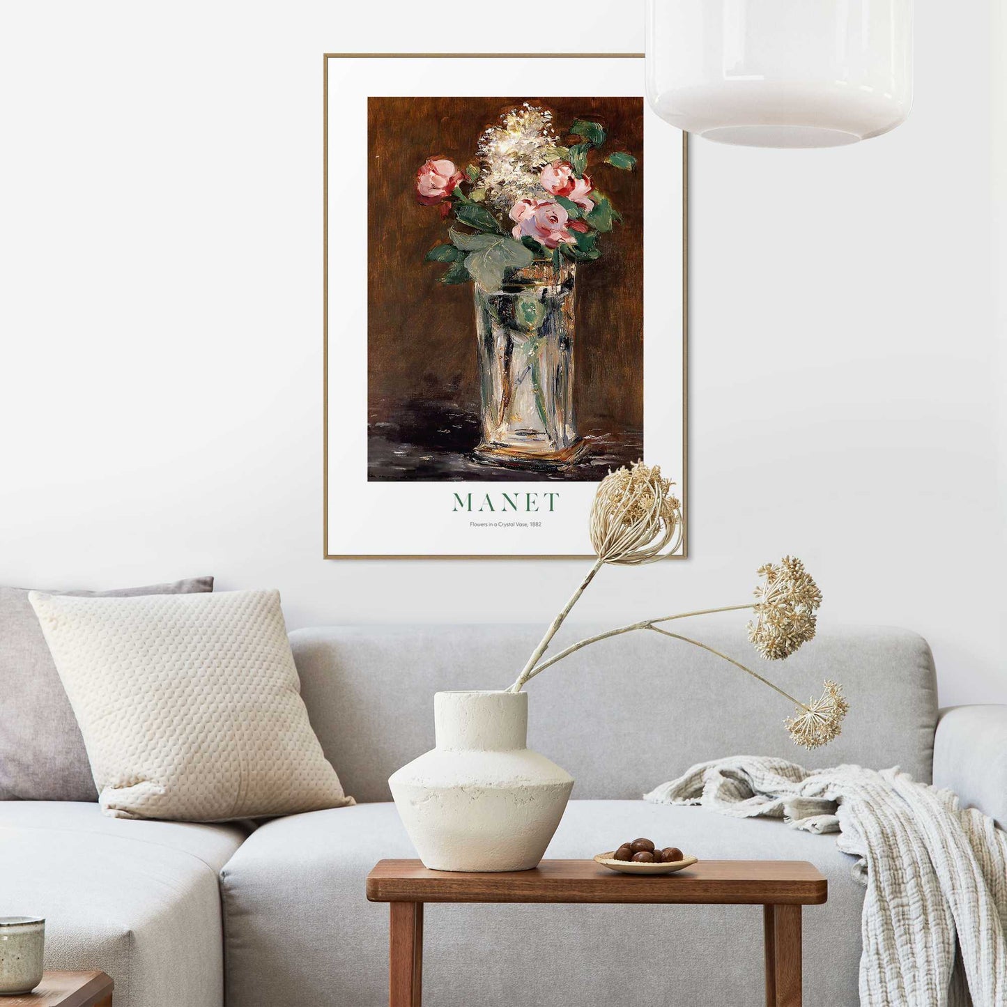 Framed in Wood Manet - Flowers in a chrystal vase 70x50