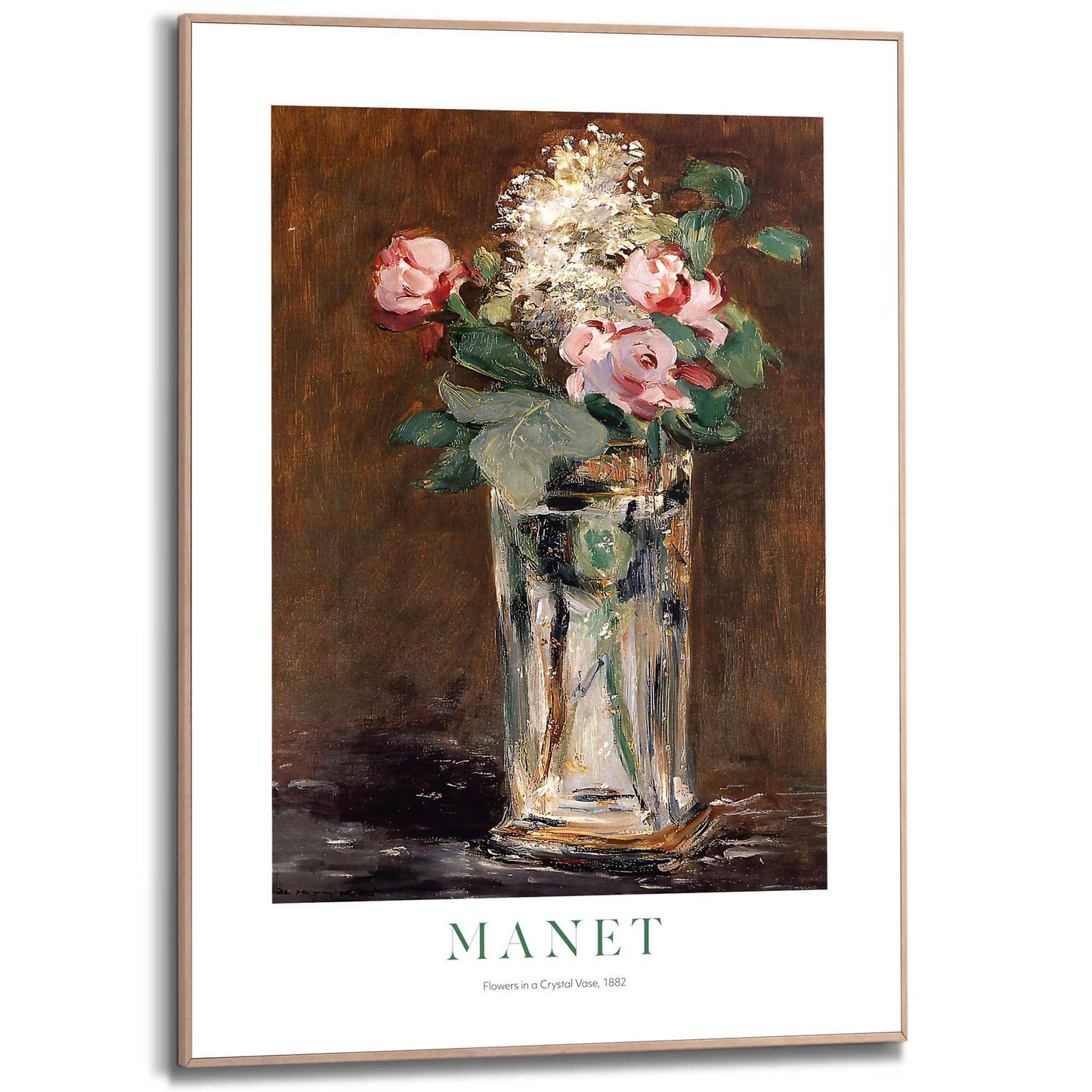Framed in Wood Manet - Flowers in a chrystal vase 70x50