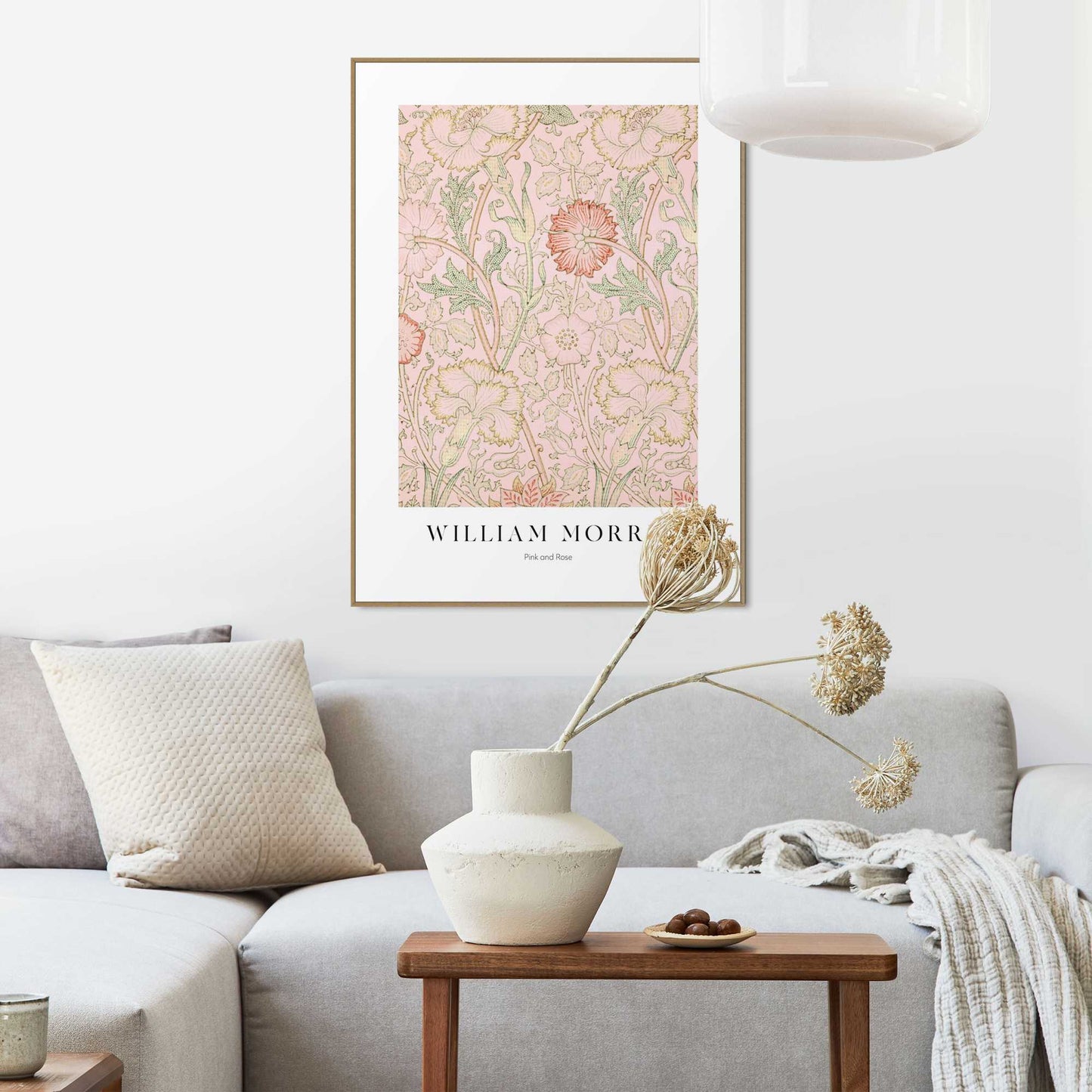 Framed in Wood William Morris - pink and rose 70x50