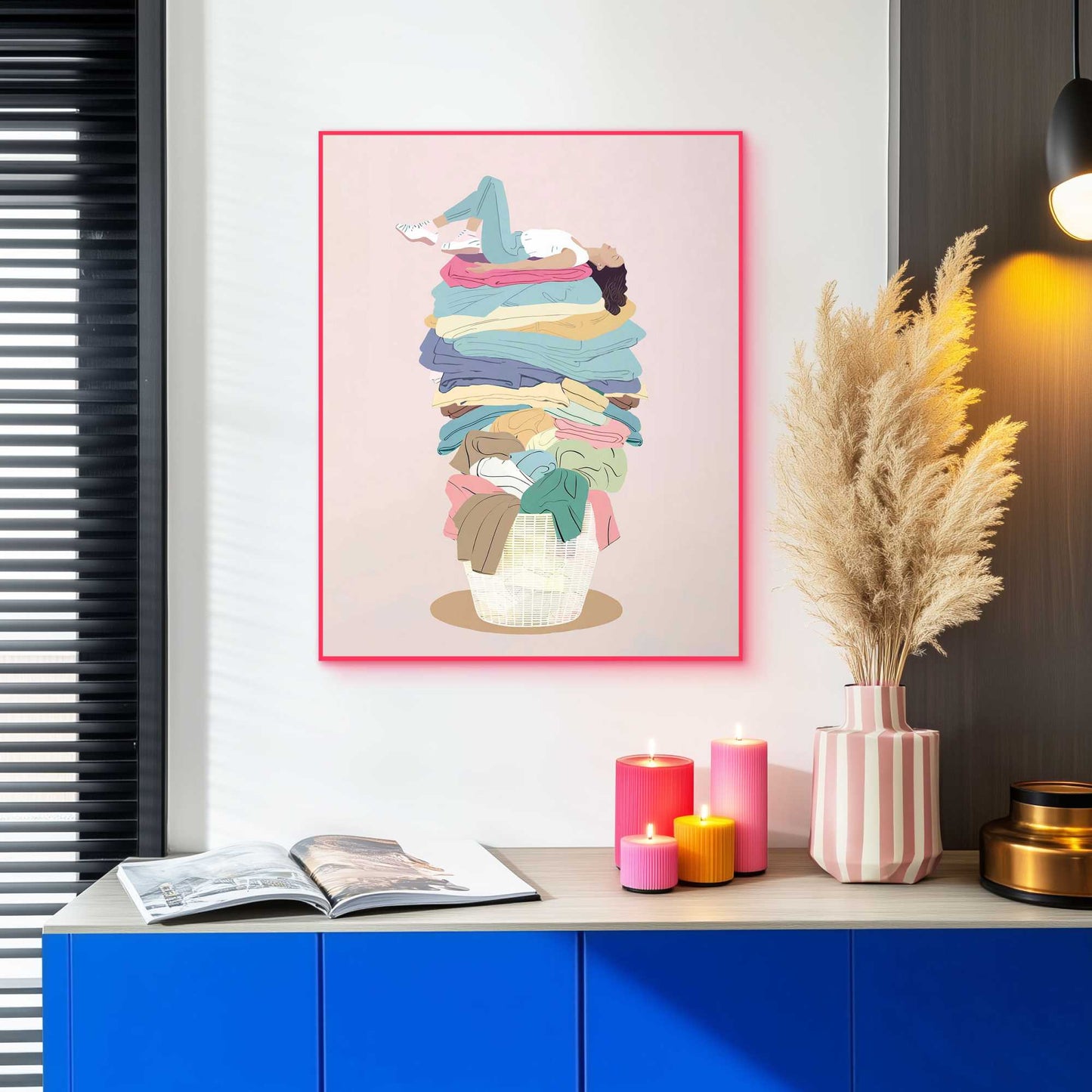 Framed Poster High Laundry Girl in Neon 50x40