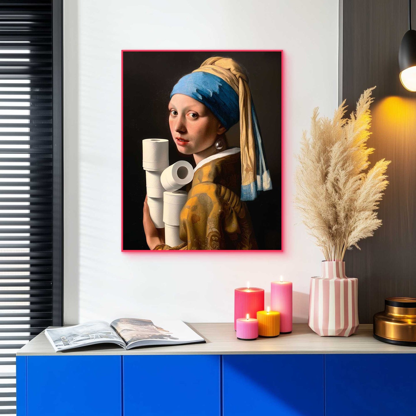 Framed Poster Toilet Pearl Girl in Neon 50x40