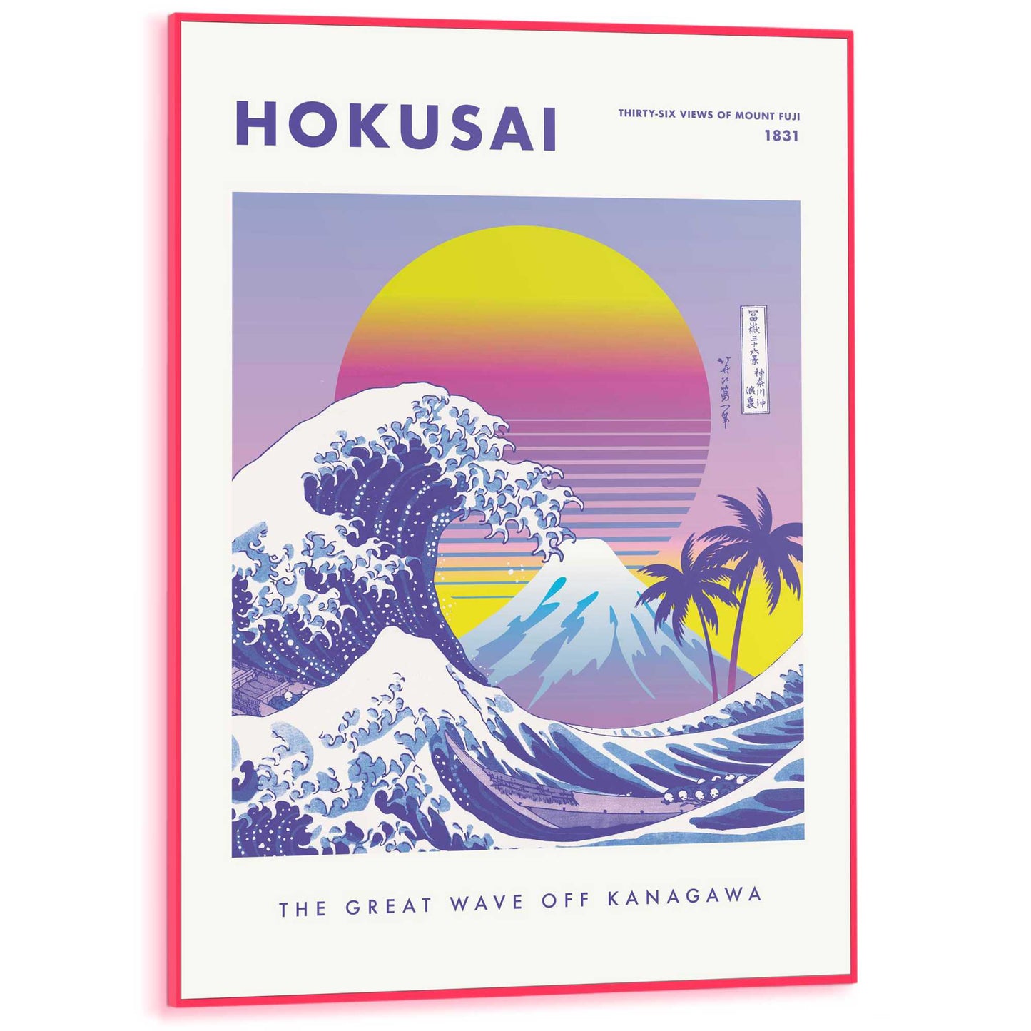 Framed Poster Hokusai - The great wave iN Neon 70x50