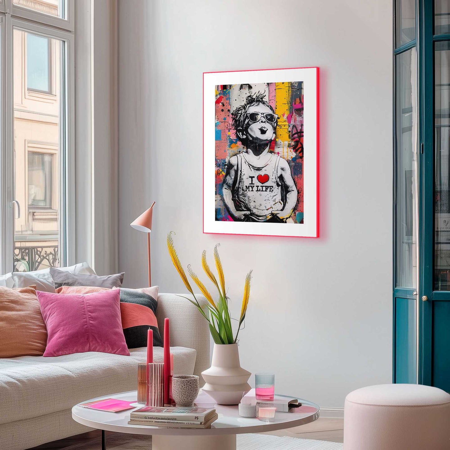 Framed Poster Little Rebel - colourful in Neon 70x50