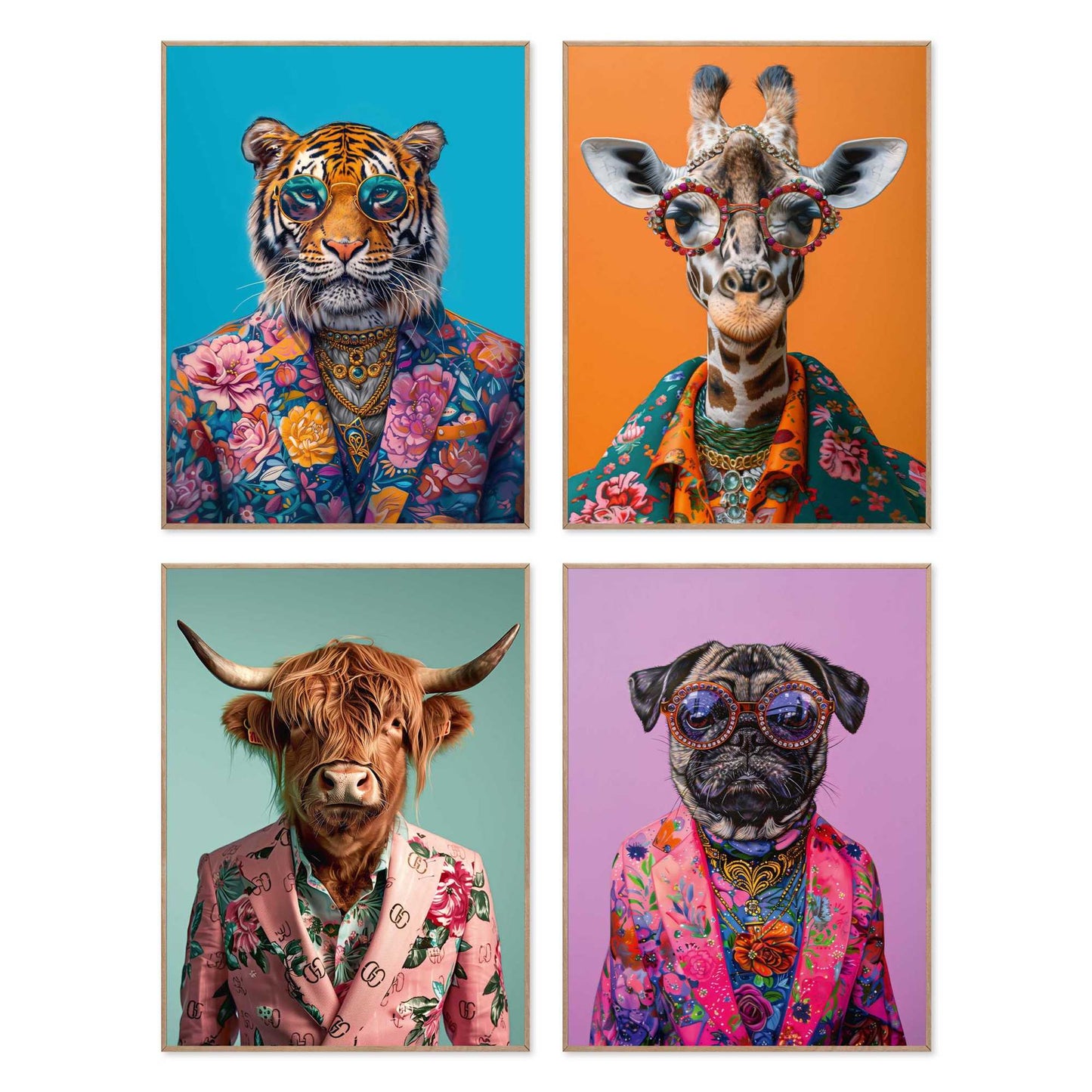 Framed Poster Funky Animal Set 40x30