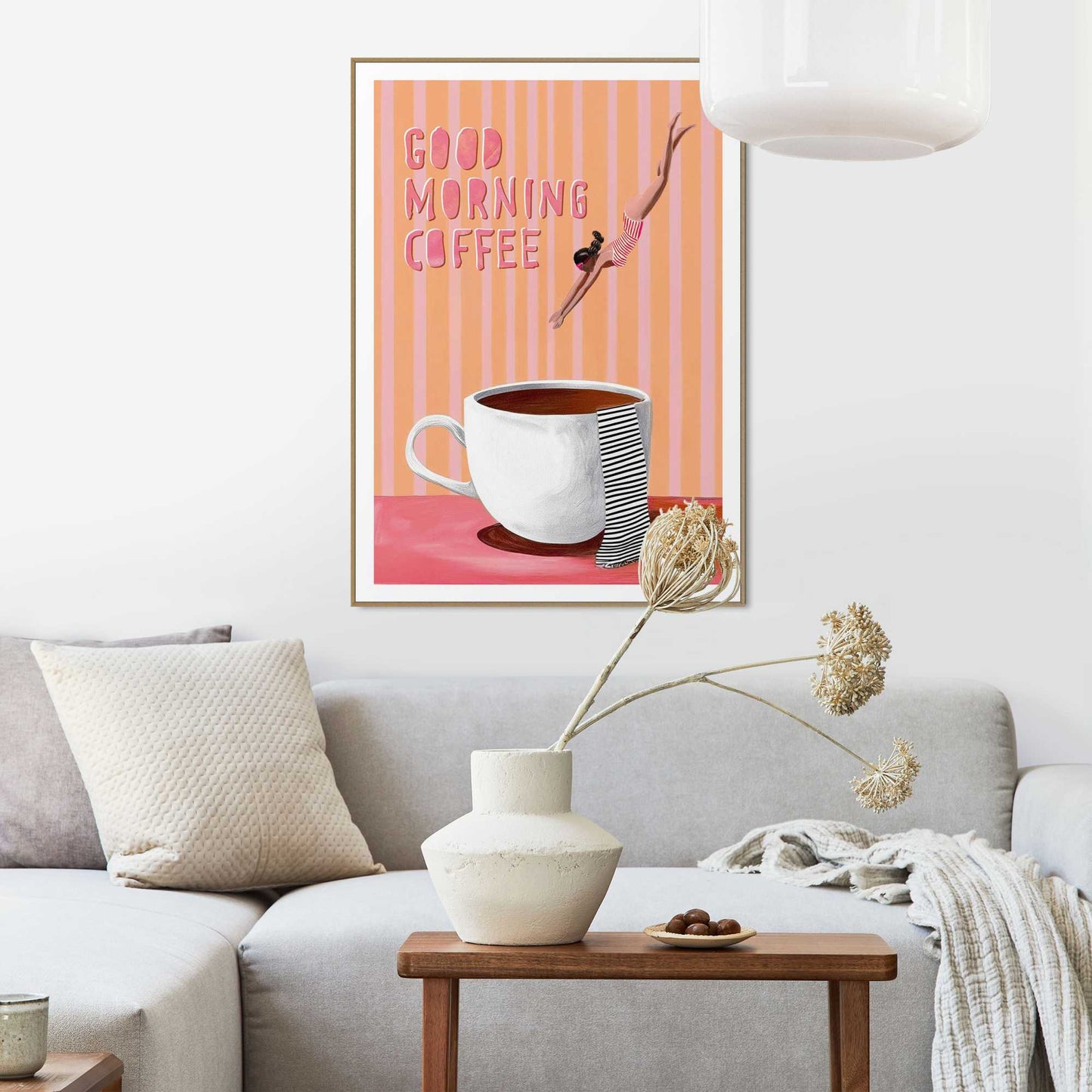Framed Poster Good Morning Coffee - orange pink 70x50