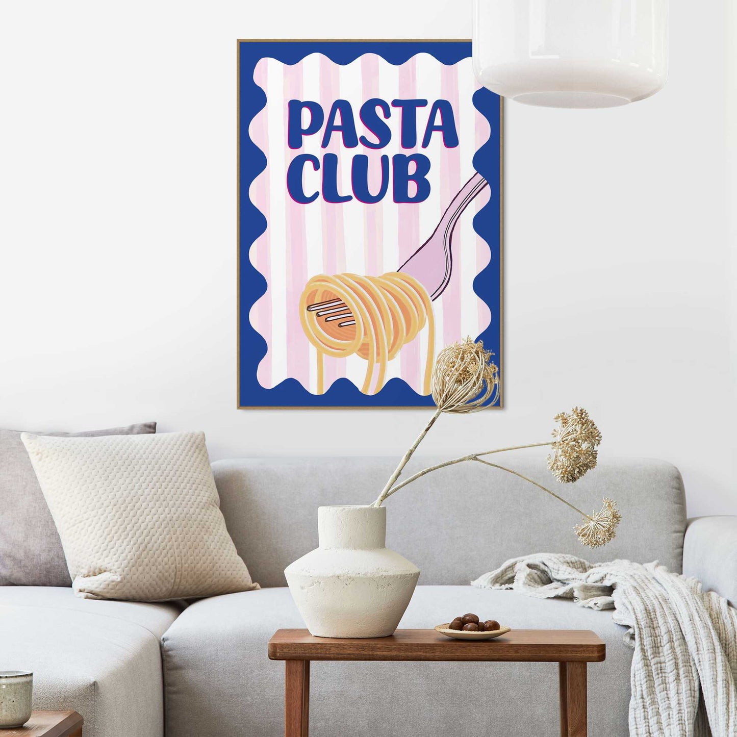 Framed Poster Pasta Club in Blue and Pink 70x50