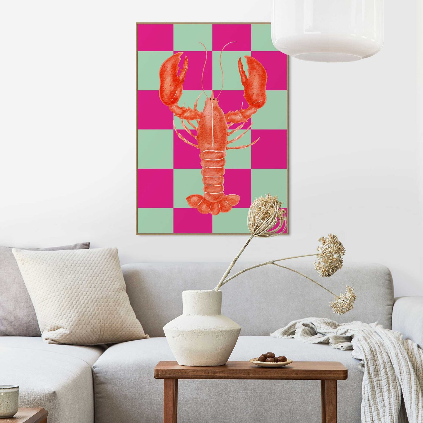 Framed Poster Pink Checkers Lobster 70x50