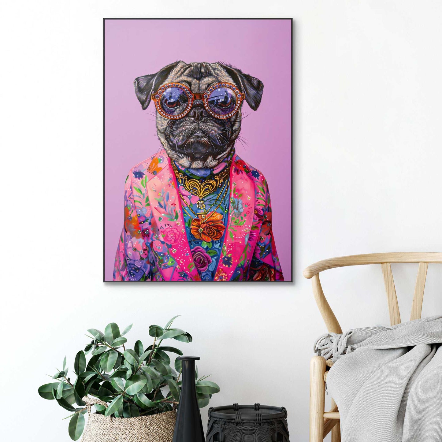 Framed Poster Dandy Pug 70x50