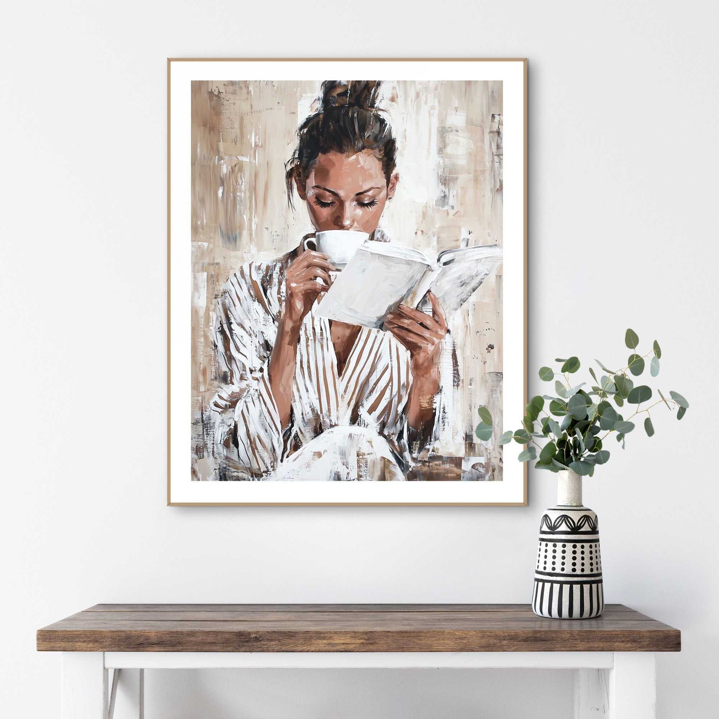 Framed Poster Woman Reading Coffee 50x40