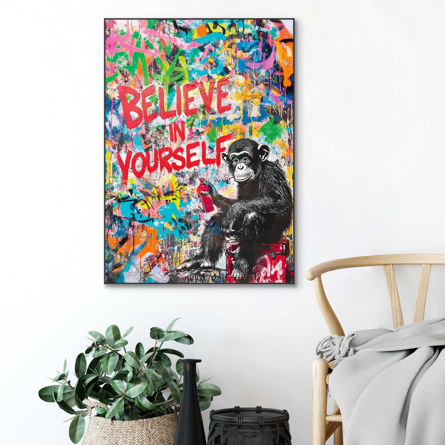 Framed Poster Monkey Graffiti Quote 70x50