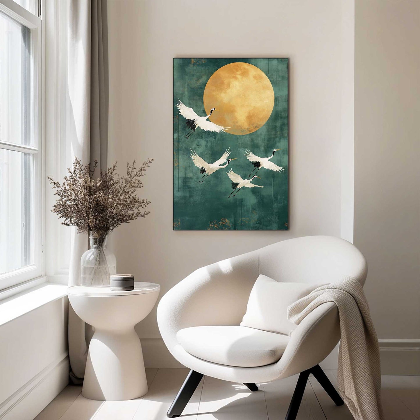 Wall Art Panel Cranes at Night 90x60