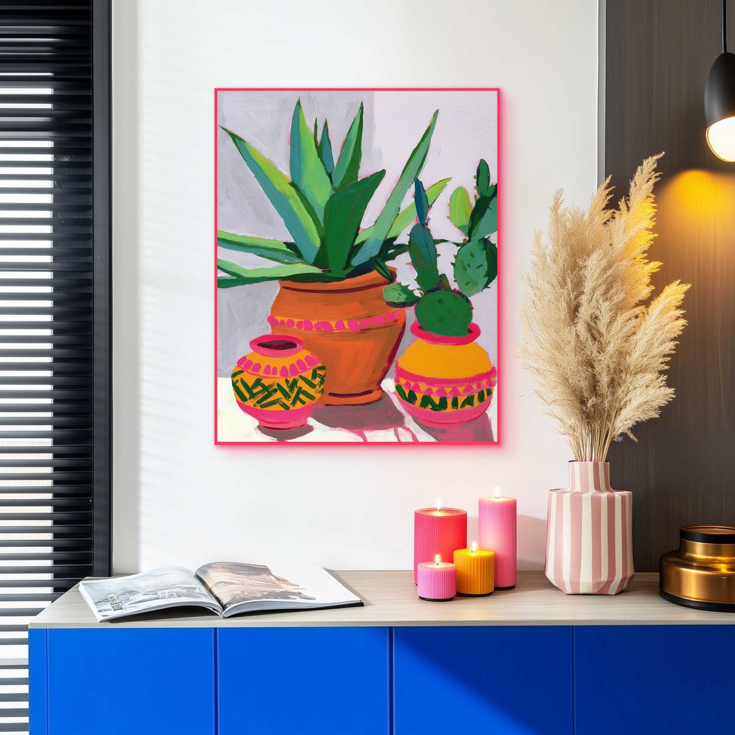 Framed Poster Coloured Cacti 50x40